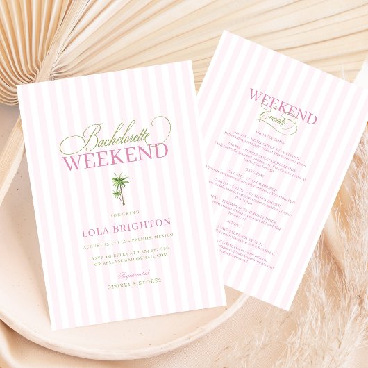 Invitation Cabane Rose Rayure Bachelorette Party Palm Beach