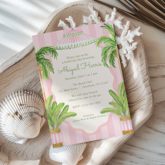 Invitation Cabane Rose Rayures Palm Beach