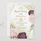 Invitation cabernet rose fleurs vert feuille douche nuptiale (Devant)
