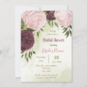Invitation cabernet rose fleurs vert feuille douche nuptiale (Devant)