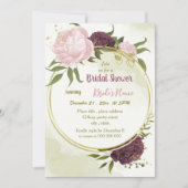 Invitation cabernet rose fleurs vert feuille douche nuptiale (Devant)