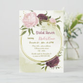 Invitation cabernet rose fleurs vert feuille douche nuptiale (Debout devant)