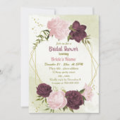 Invitation cabernet rose fleurs vert feuille douche nuptiale (Devant)