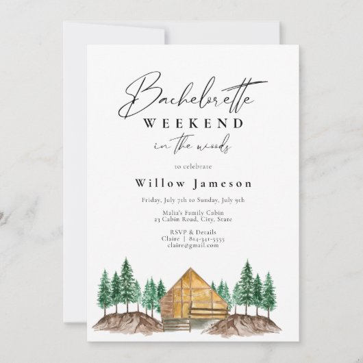 Invitation Cabine Bachelorette Week-end dans la Woods Invitat (Devant)