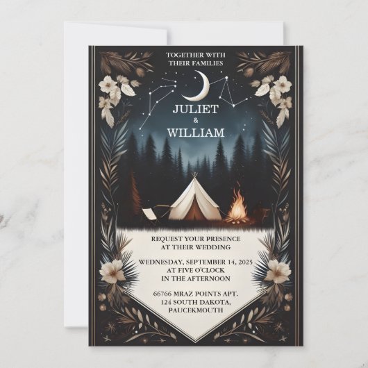 Invitation Cabine Forest Wood Sky Tree Camping Mariage (Devant)