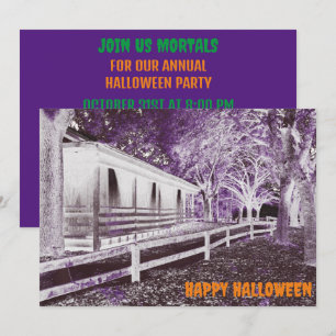 Invitation Cabine noir et violet effrayant Woods Halloween Pa