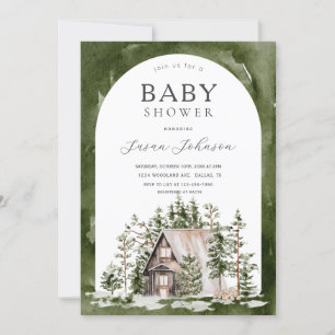 Invitation Cabine Thème Forêt Baby shower vert bois