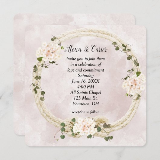 Invitation Câble Wreath et Bouquets Hydrangea (Devant / Derrière)