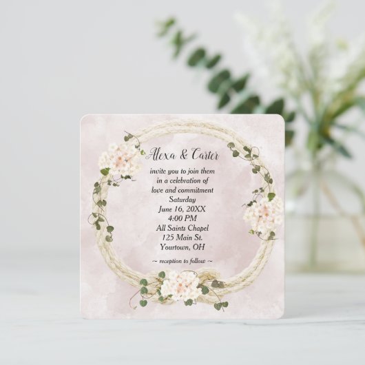 Invitation Câble Wreath et Bouquets Hydrangea (Debout devant)