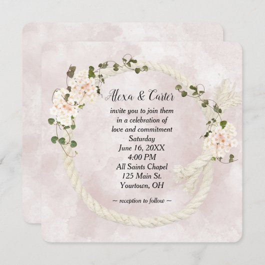 Invitation Câble Wreath et Bouquets Hydrangea (Devant / Derrière)