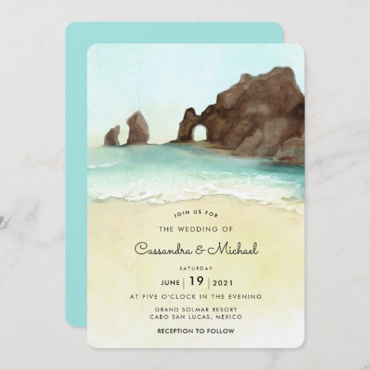 Invitation Cabo San Lucas | El Arco | Mariage de destination (Devant / Derrière)