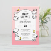 Invitation cacahuètes | Baby shower rose Snoopy & Woodstock (Debout devant)