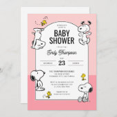 Invitation cacahuètes | Baby shower rose Snoopy & Woodstock (Devant / Derrière)