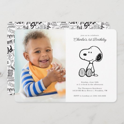 Invitation cacahuètes | Simple Snoopy Photo Anniversaire (Devant / Derrière)