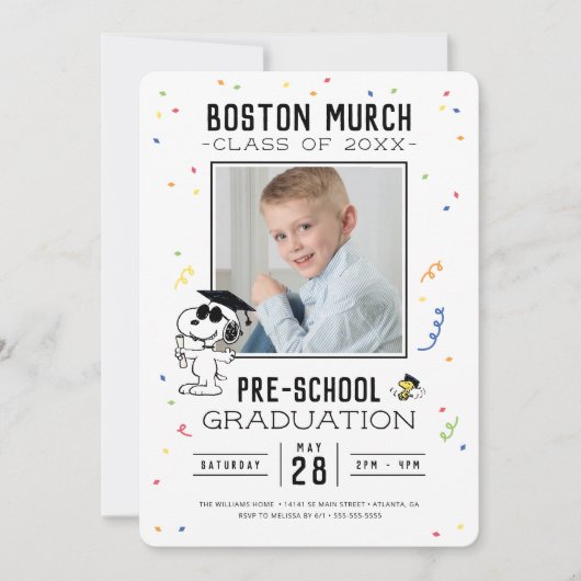 Invitation cacahuètes | Snoopy et Woodstock Graduation (Devant)