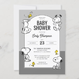 Invitation cacahuètes   Snoopy & Woodstock Baby shower gris