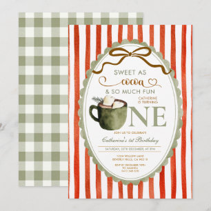 Invitation Cacao Chaud Rouge Vert Gingham 1er anniversaire