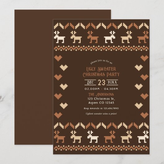 Invitation Cacao et cannelle laide fête de Noël (Devant / Derrière)