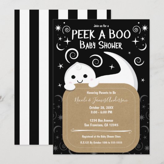 Invitation Cache-cache fantôme Halloween Shower pour bébé (Devant / Derrière)