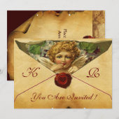 INVITATION CACHET DE CIRE MONOGRAMME PARCHEMIN CŒUR D'ANGE (Devant / Derrière)