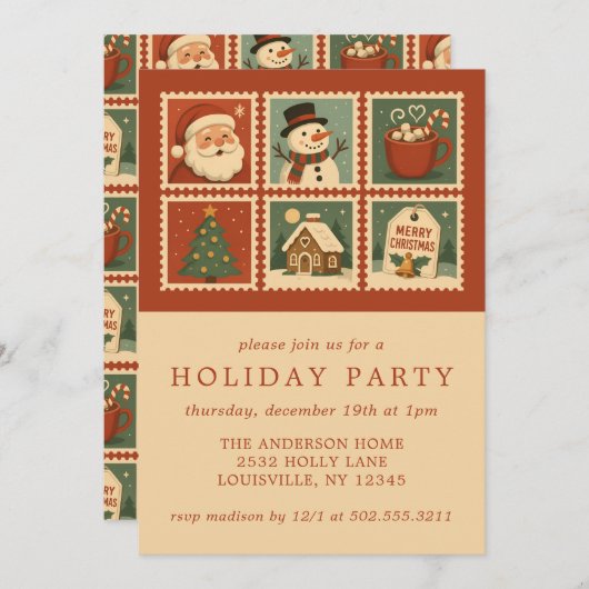 Invitation Cachet de Noël rétros Collage Fête de Noël (Devant / Derrière)