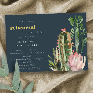 INVITATION CACTI FLORAL ROSE MARINE FOLIAGE RÉPÉTITION DÎNER