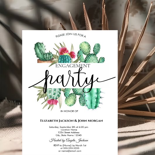 Invitation Cactus à points de aquarelle Engagement