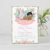 Invitation Cactus African American Girl Baby shower (Debout devant)
