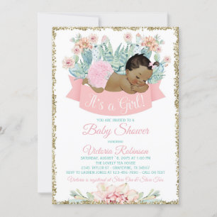Invitation Cactus African American Girl Baby shower