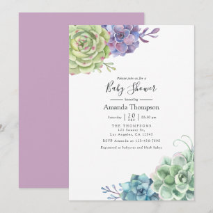 Invitation Cactus aquarelle Succulentes Baby Shower