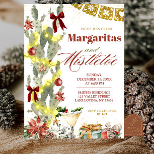 Invitation Cactus au nœud rouge Noël Margaritas et Gui