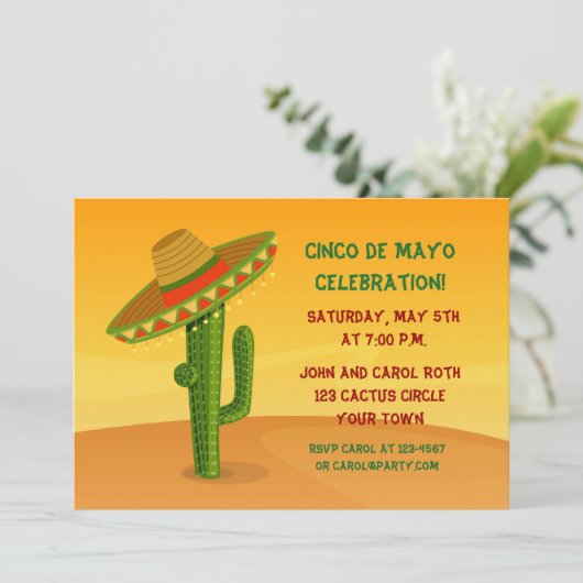 Invitation Cactus avec le sombrero, Cinco De Mayo (Debout devant)