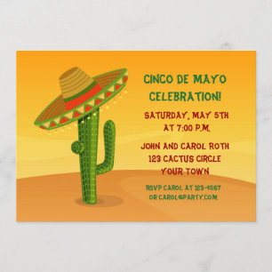 Invitation Cactus avec le sombrero, Cinco De Mayo
