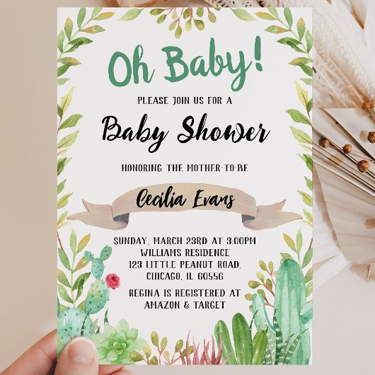 Invitation Cactus Baby Shower