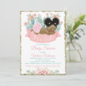 Invitation Cactus Baby shower afro-américain pour filles (Debout devant)