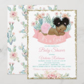 Invitation Cactus Baby shower afro-américain pour filles (Devant / Derrière)