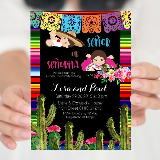 Invitation Cactus Baby shower mexicain de révélation de genre