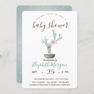 Invitation Cactus Baby shower Pois succulent