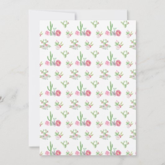 Invitation Cactus Baptême Vert Christening Cactus Rose (Dos)