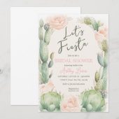 Invitation Cactus Blush Bohème Fête de Mariage Florale du Dés (Devant / Derrière)
