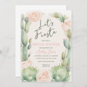 Invitation Cactus Blush Boho Fête des mariées florale du dése (Devant / Derrière)