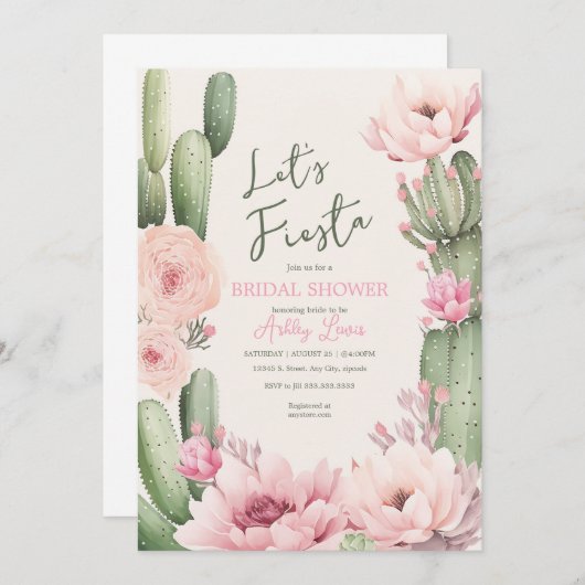 Invitation Cactus Blush rose Fiesta Boho verdure de mariage (Devant / Derrière)