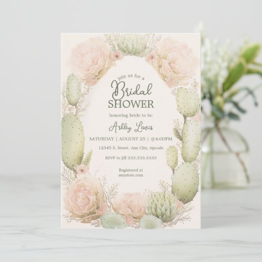 Invitation Cactus bohème, Baby shower, Cactus fleuri (Debout devant)