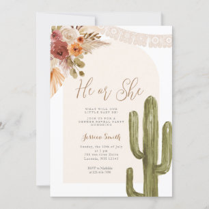 Invitation Cactus Bohemian Floral Lui ou Elle Révélation de g