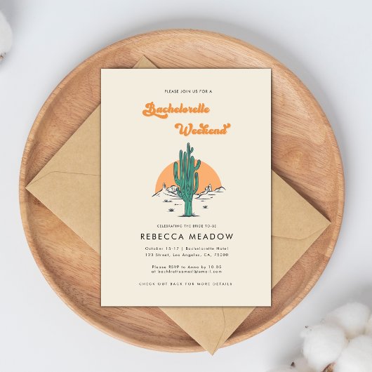 Invitation Cactus Boho Desert Retro les années 70 Bachelorett