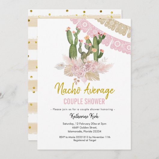 Invitation Cactus Boho Nacho Douche Couple Moyenne (Devant / Derrière)
