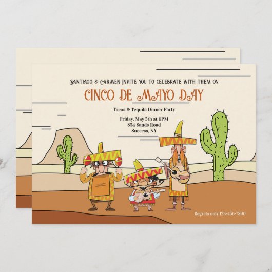 Invitation Cactus Cinco De Mayo (Devant / Derrière)