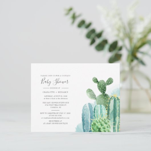 Invitation Cactus Couples Baby shower Aquarelle Script (Debout devant)