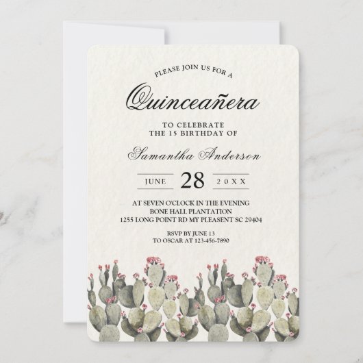 Invitation Cactus d'aquarelle verte moderne (Devant)