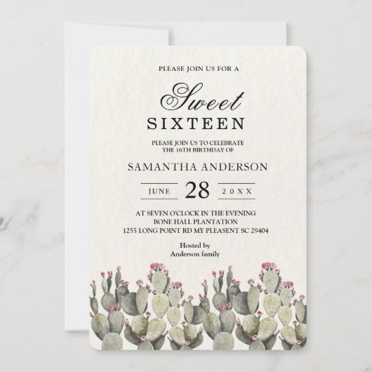 Invitation Cactus d'aquarelle verte moderne (Devant)